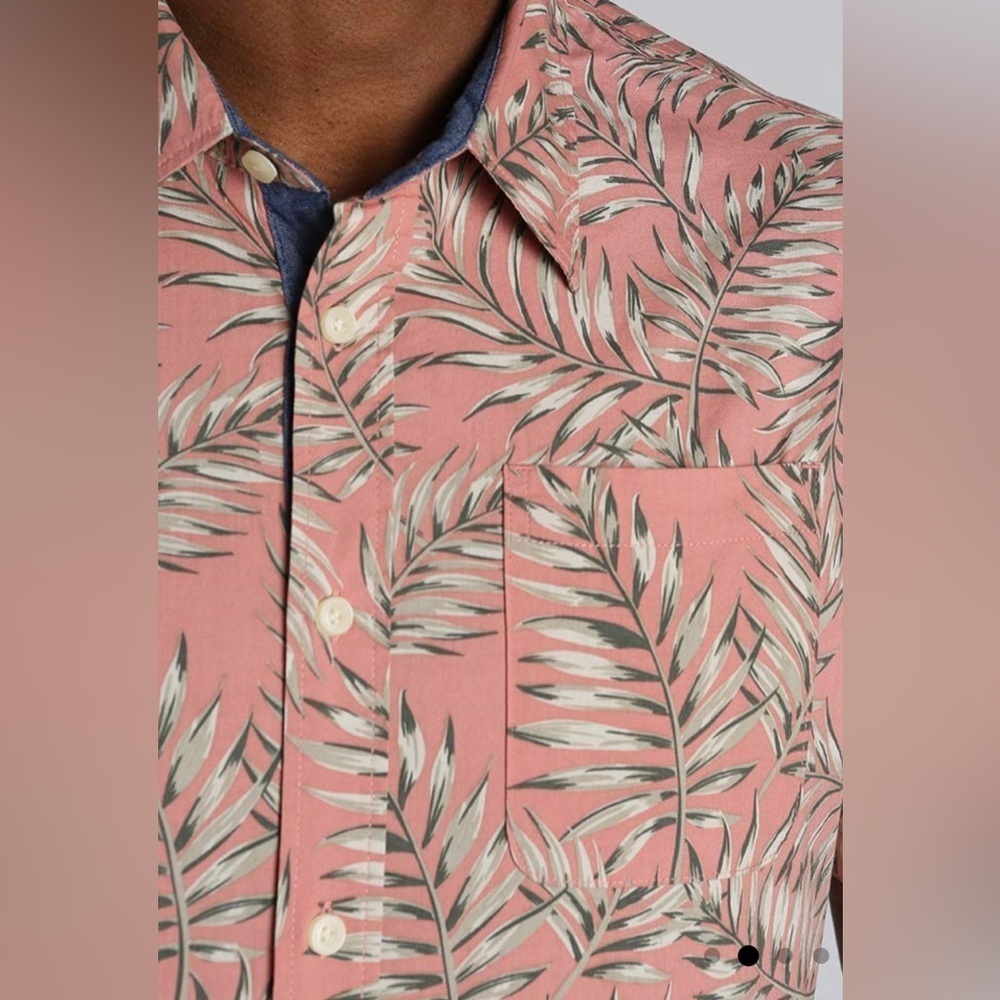 Jachs NY Stretch Casual Button Down Short Sleeve Shirt Red Leaf Print Large NWT - Picture 2 of 4